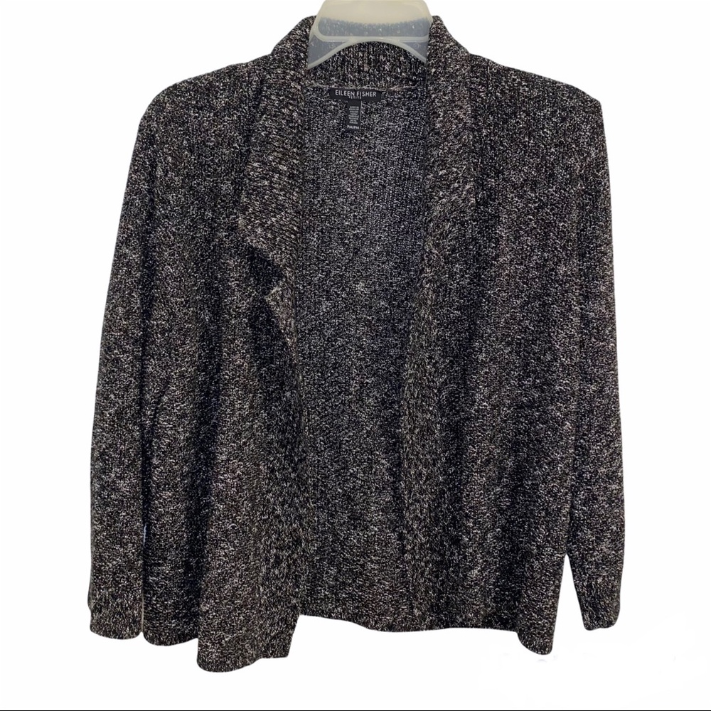 Eileen Fisher Open Front Cardigan Size PETITE Medium in Blackish Gray, White